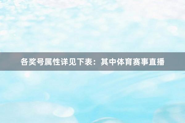 各奖号属性详见下表：　　其中体育赛事直播