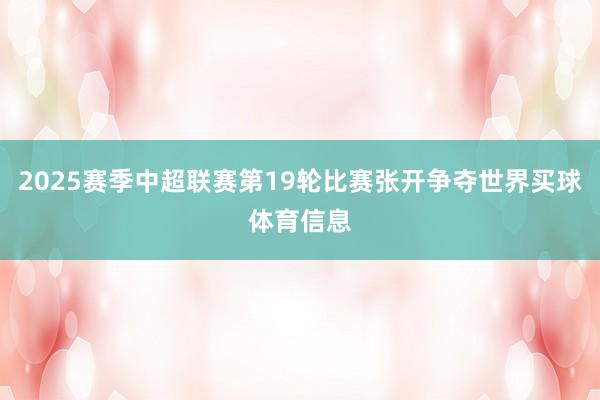 2025赛季中超联赛第19轮比赛张开争夺世界买球体育信息